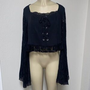 #HT930 NWOT - Hot Topic Social Collision Black Lace Bell Sleeve Crop Top-2X
